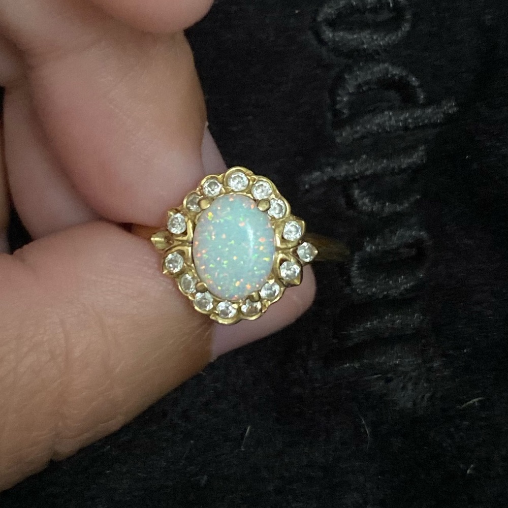 COPY - Beautiful 14k vintage opal and synthetic diamond ring!